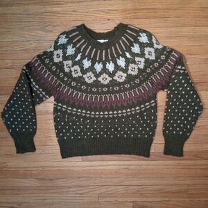 Lush L Wool Blend Fairisle Multicolor Patterned Crew Neck Sweater 6634